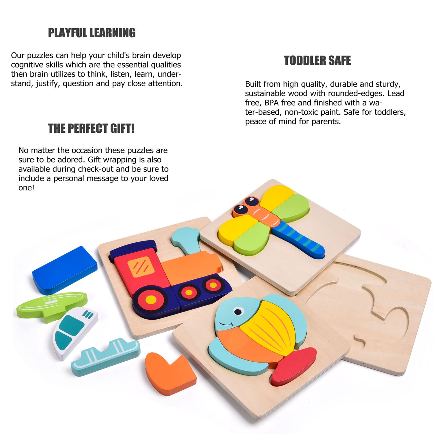 Wooden Puzzles for Toddlers Educational Playset