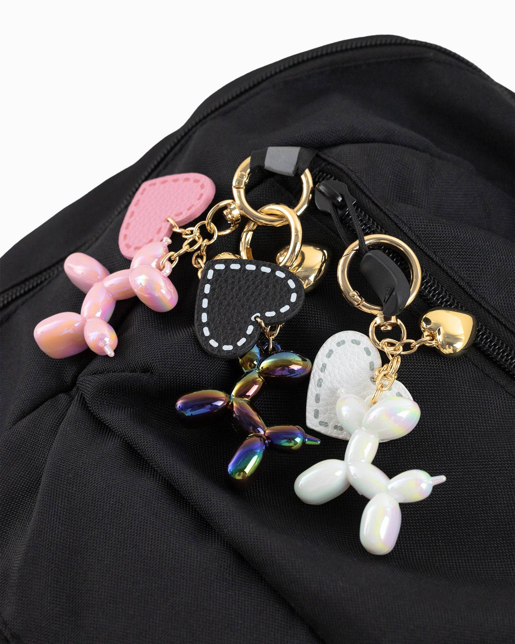 Chrome Color Balloon Dog with Heart Bag Charm