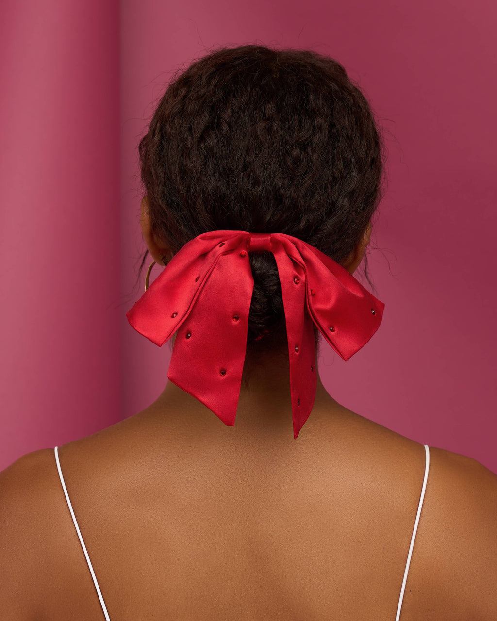 Holiday Satin & Rhinestone Bow Scrunchie