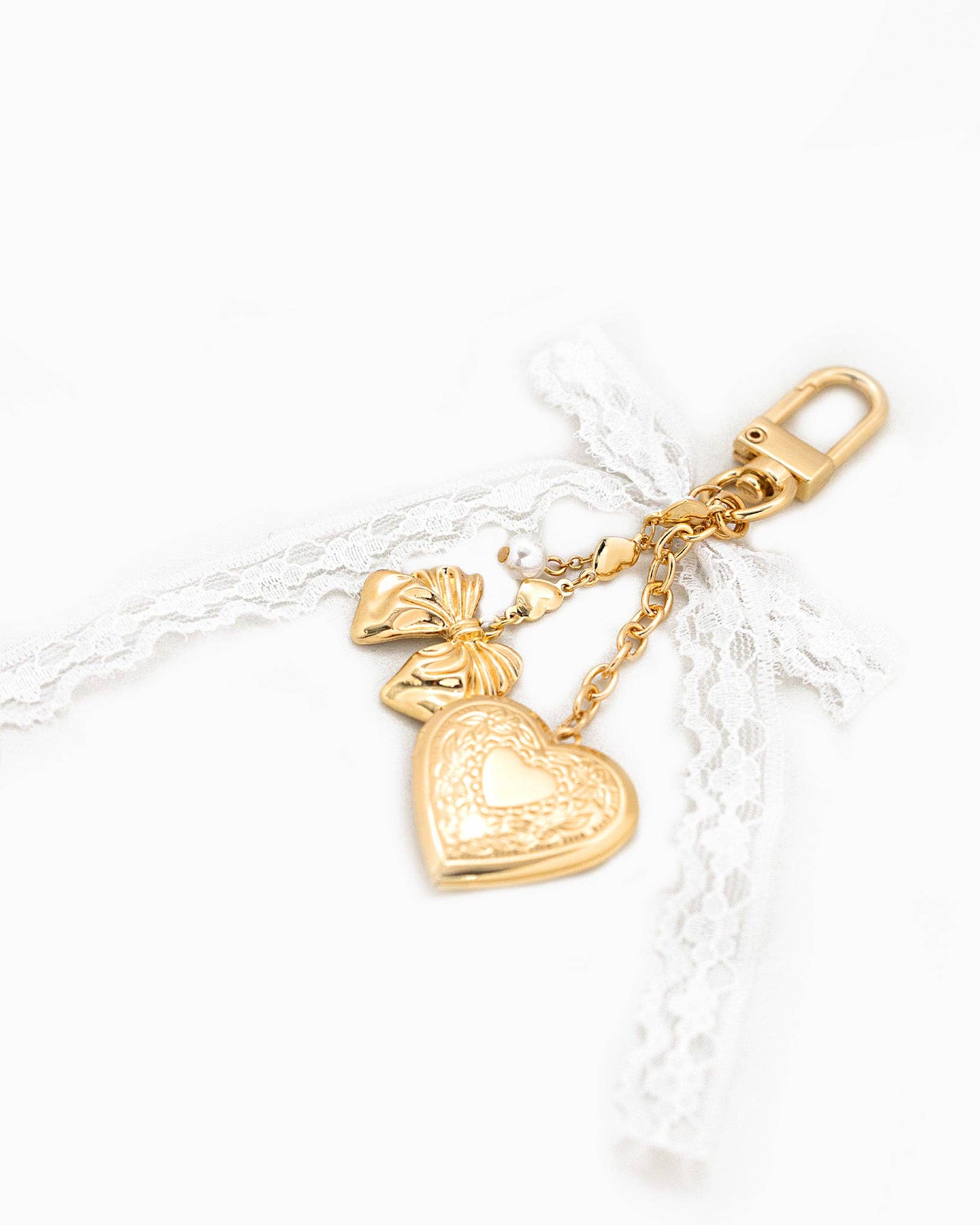 Lace Bow Heart Locket Bag Charm
