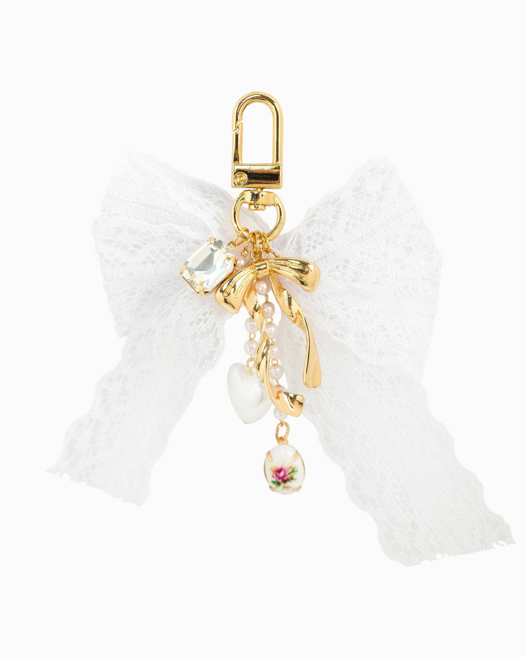 Lace Bow Rose Heart Bag Charm