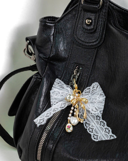 Lace Bow Rose Heart Bag Charm