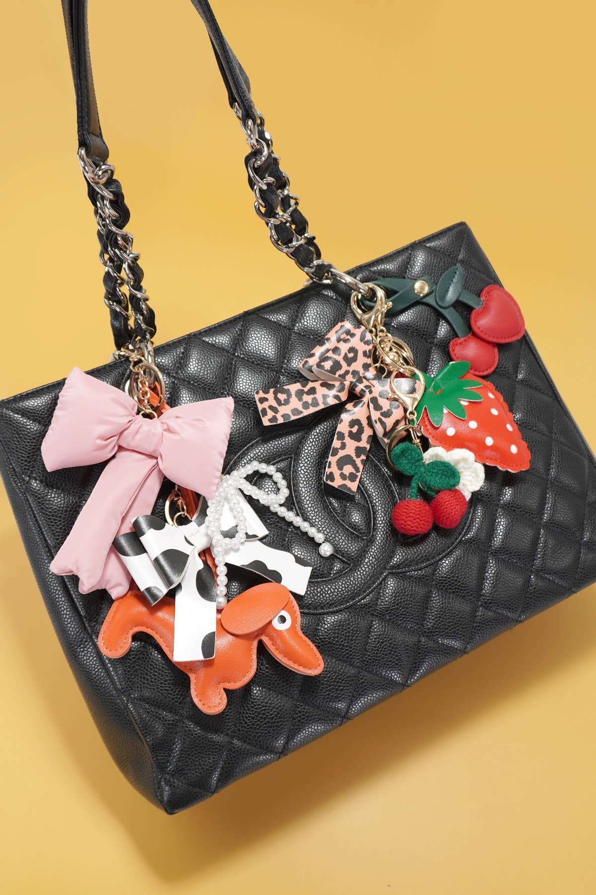 Trending Vegan Leather Cherry Bag Charm Keychains