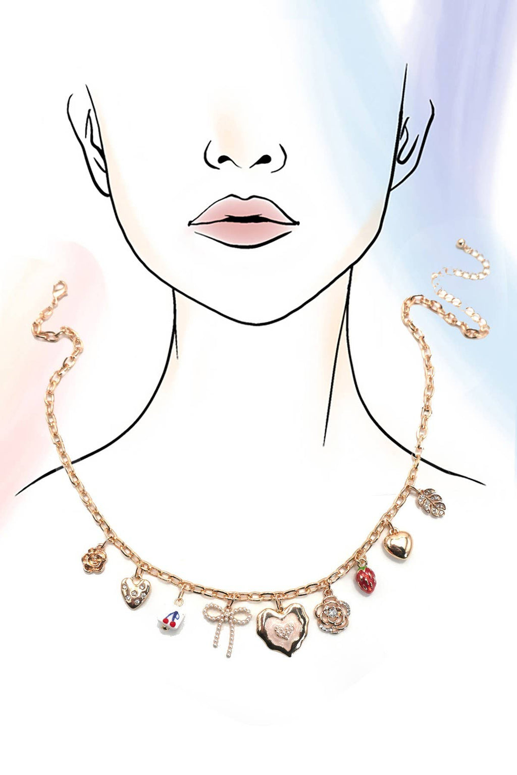 Charm Necklace - Cherry, Bow, Strawberry, Flower, Heart