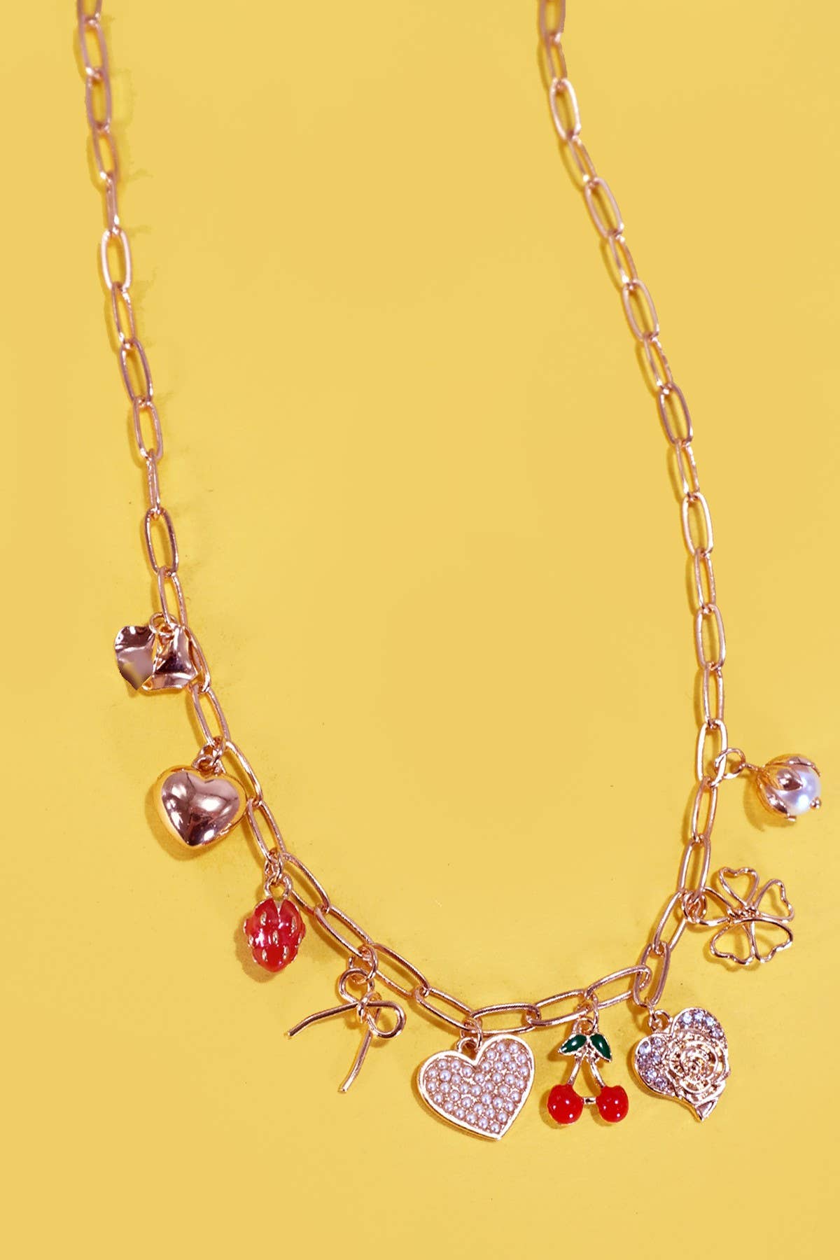 Multi Charm Necklace - Bow, Cherry, Heart