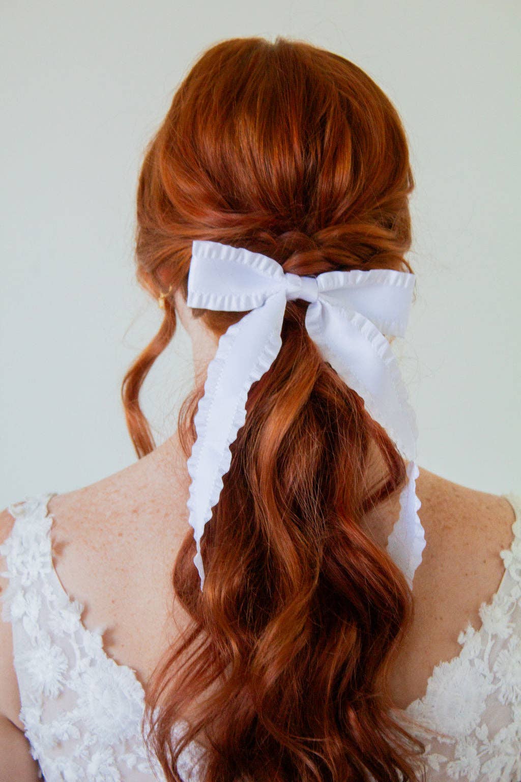 Miss Mabel White Ruffle Edge Hair Bow