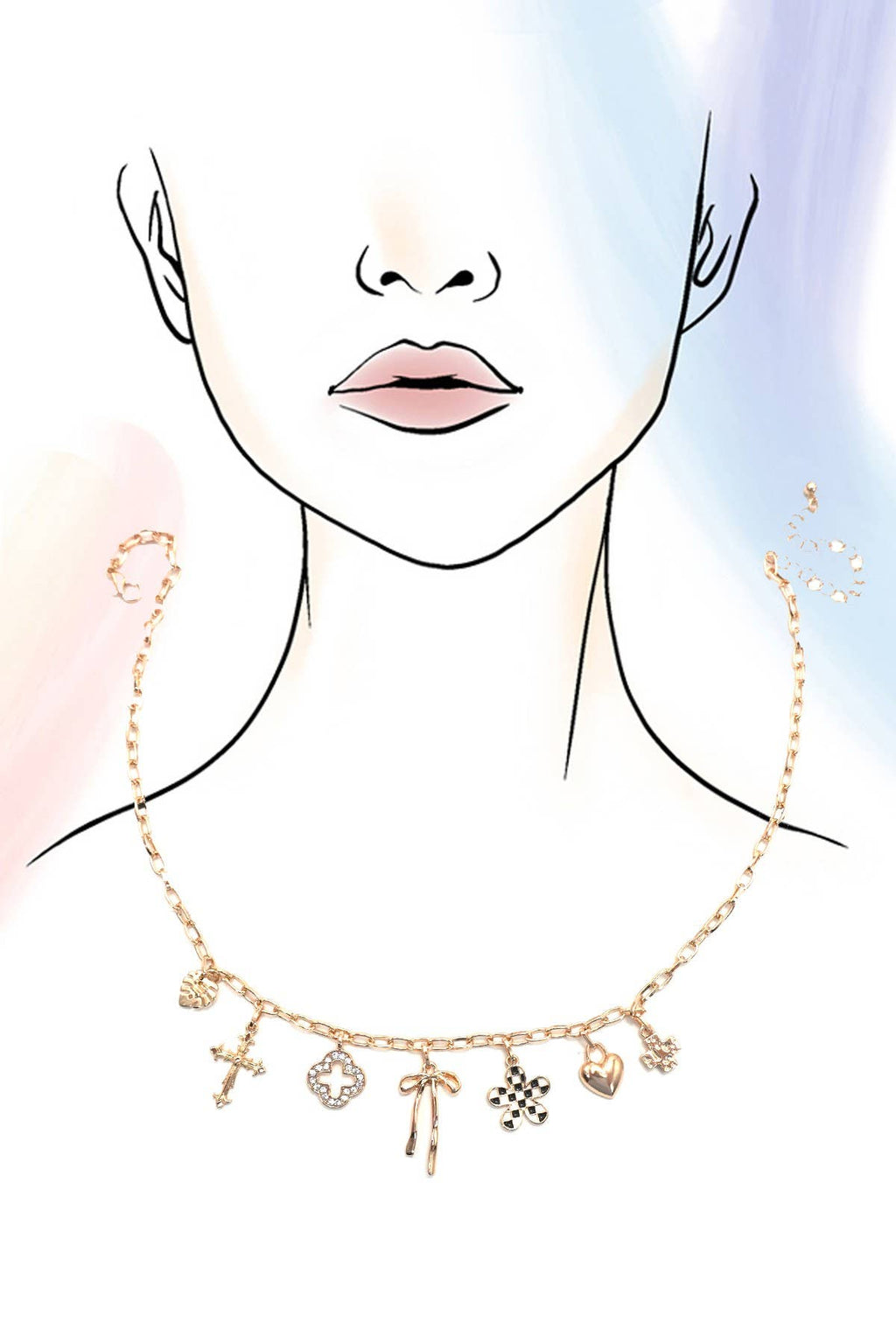 Charm Necklace - Clover, Bow, Checker Flower, Heart