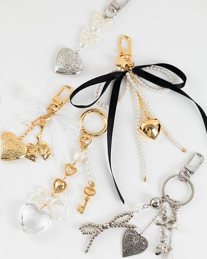 Lace Bow Heart Locket Bag Charm