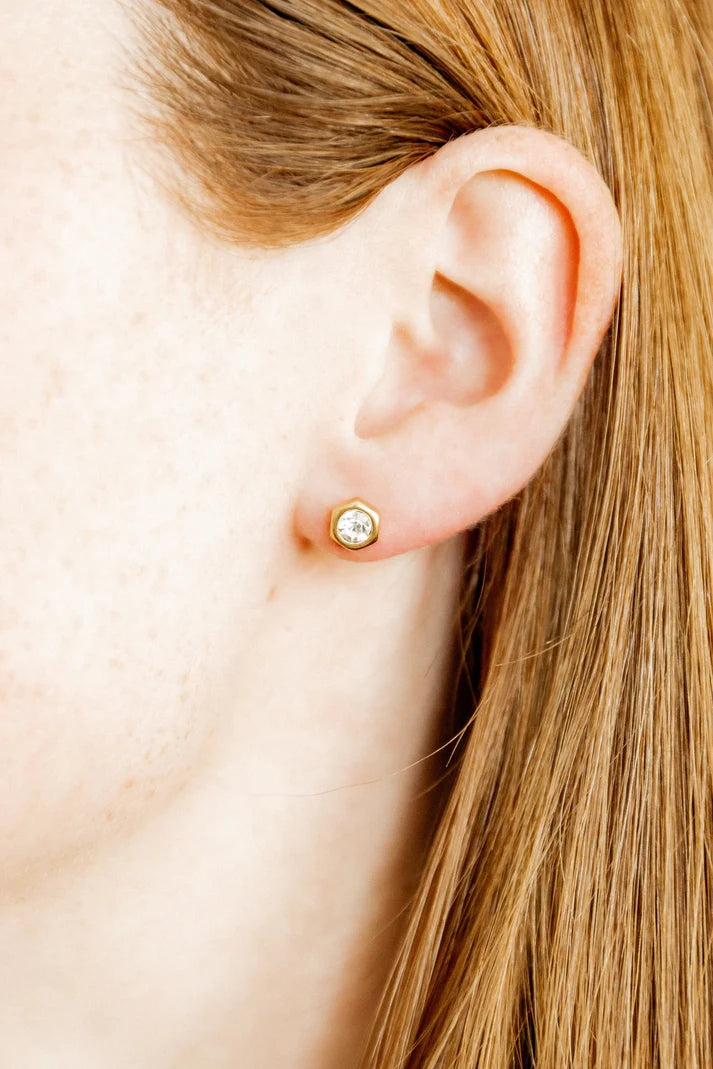 Addison Clear Gold - Screwback Stud Earrings