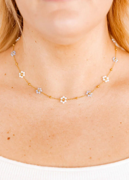 Gracie Flower Blue Necklace