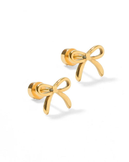 Sadie Bow Gold - Screwback Stud Earrings