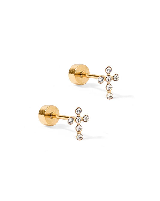 Clara Cross Gold - Screwback Stud Earrings