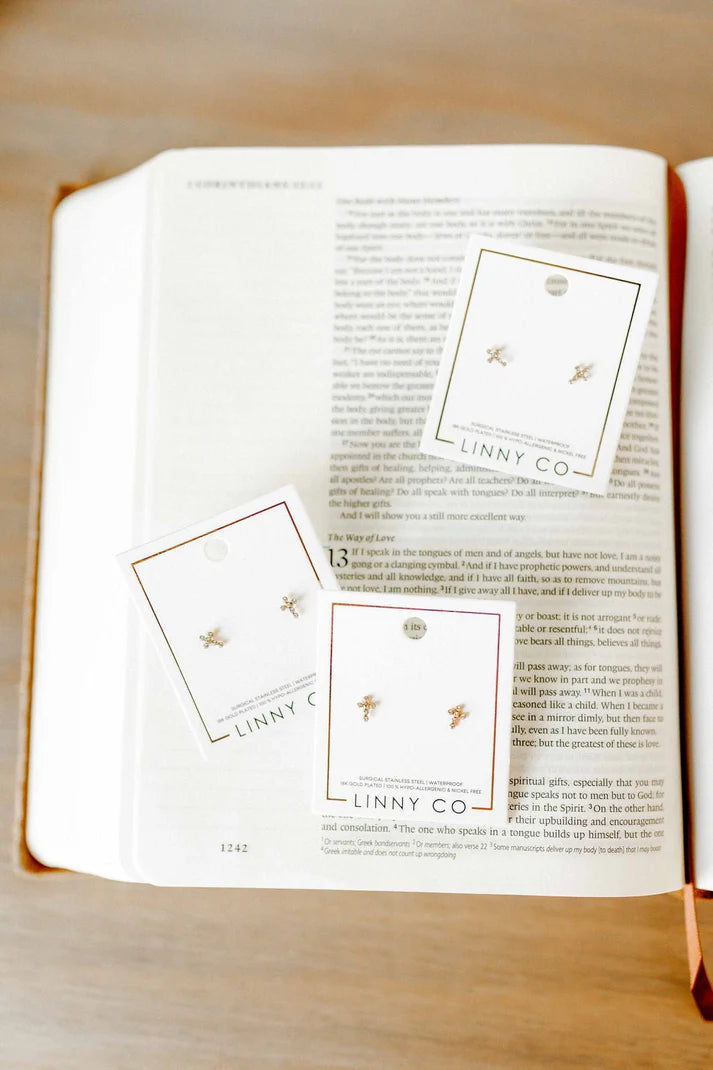 Clara Cross Gold - Screwback Stud Earrings