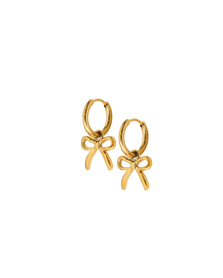 Sadie Bow Gold Huggie Charm Earrings