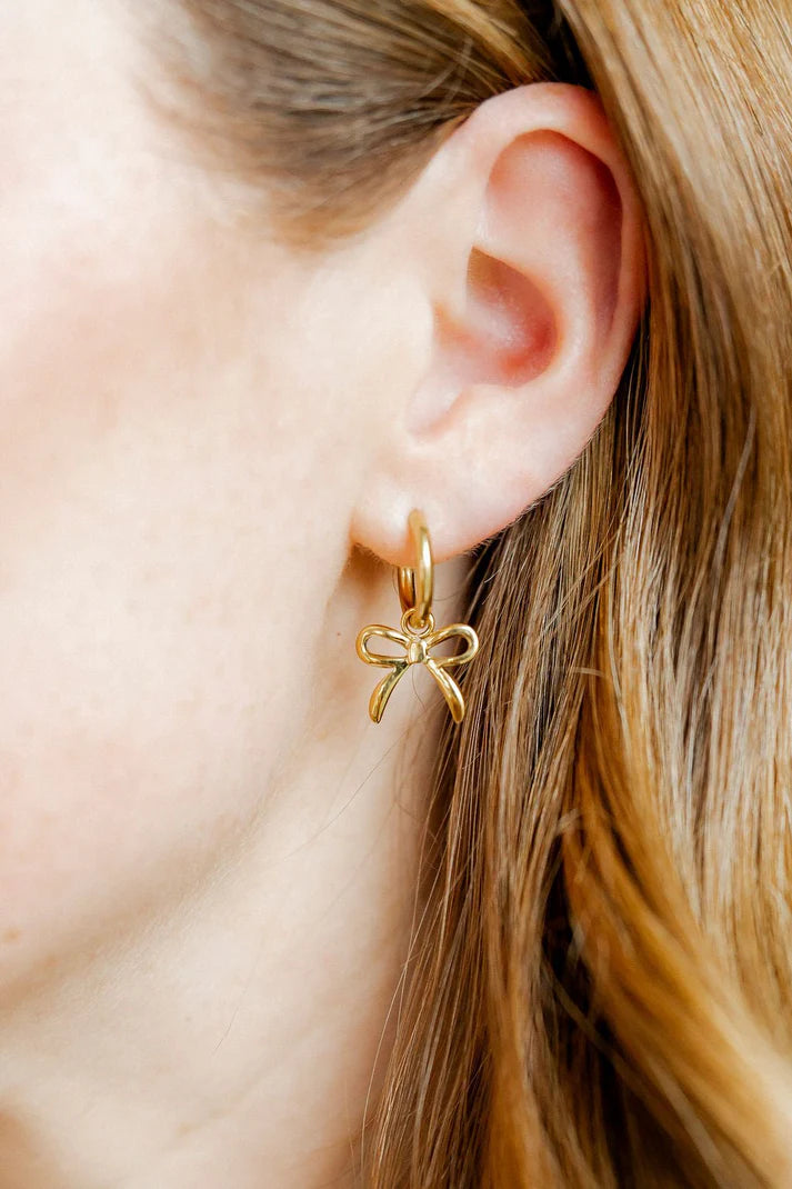 Sadie Bow Gold Huggie Charm Earrings