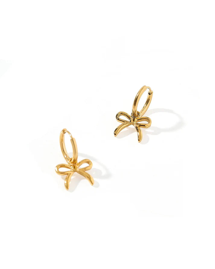 Sadie Bow Gold Huggie Charm Earrings