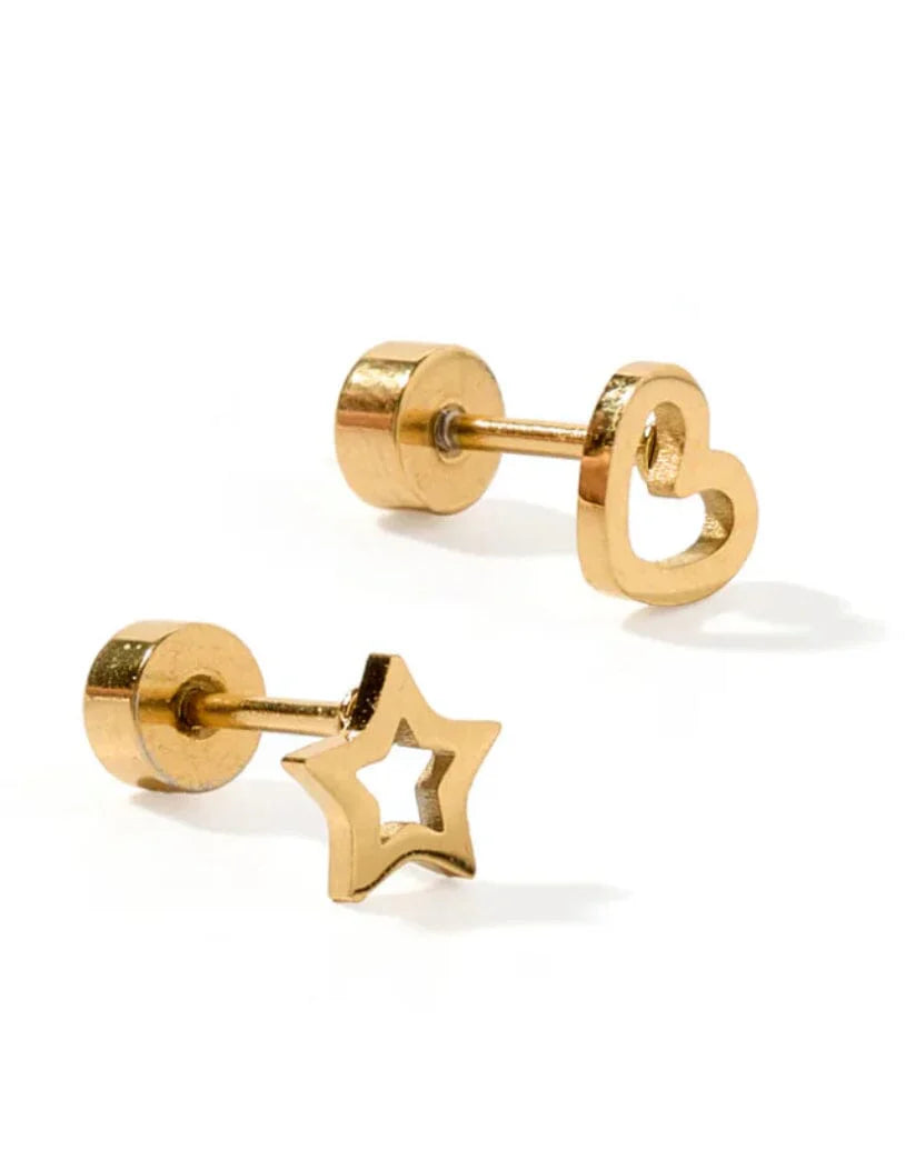 Mix Heart and Star - Screwback Stud Earrings