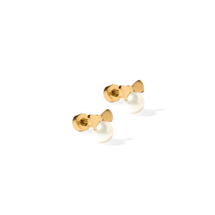 Heidi Pearl Bow - Screwback Stud Earrings