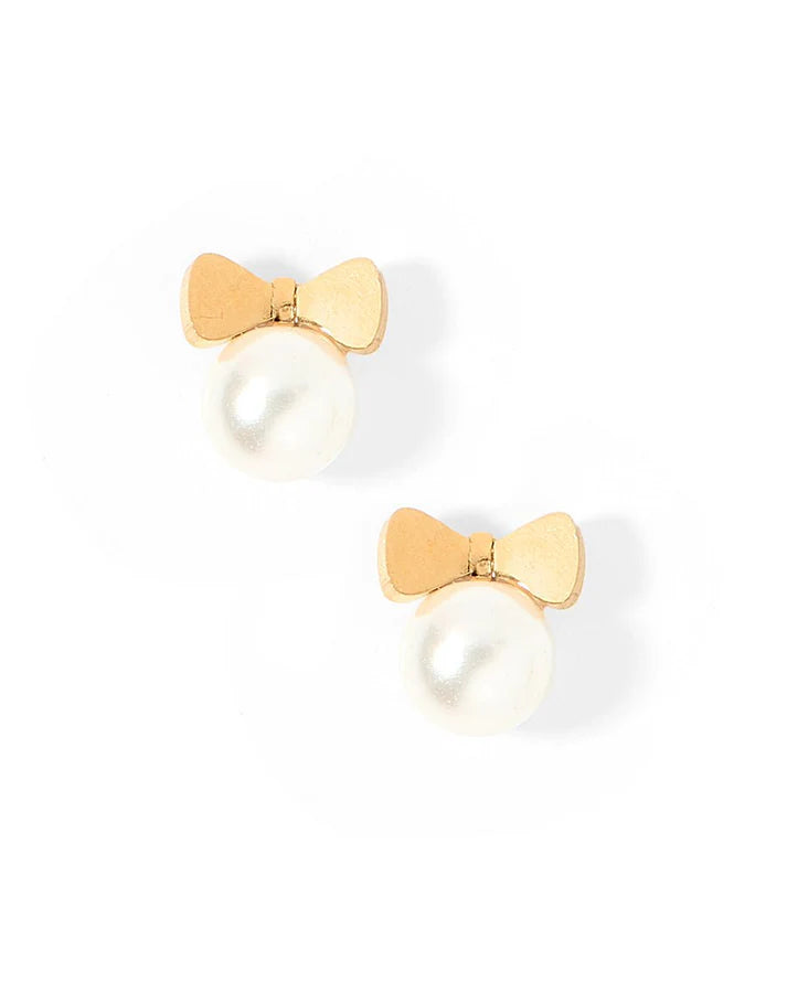 Heidi Pearl Bow - Screwback Stud Earrings
