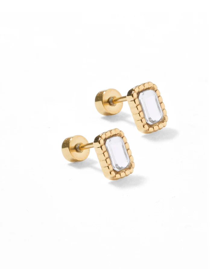 Madison Gold Clear - Screwback Stud Earrings